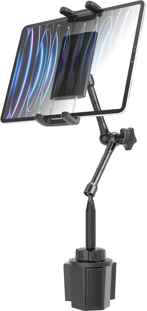 Car Cup Holder Tablet Mount for 4.7-13" iPad & Phone, Extra-Length Metal Arm12.9" Truck Cup Tablet Holder with 360 Adjustable Arm, Cupholder for iPad Pro, Air, Mini, Galaxy Tab, Fire HD