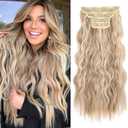 REECHO Hair Extensions, 20 Inch 4PCS Synthetic Fiber Clip in Hair Extensions Natural Soft Hairpieces for Women, Dark Blonde with Highlights