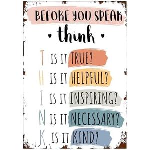 2 Pack LYXDS Classroom Signs Office Decor Think Before You Speak Poster Groovy Classroom Newsletters School Counselor Decor Metal Tin Sign 8x12in. 