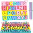 Pack of 3, Silicone Alphabet Puzzle, ABC Letter Puzzle for Toddlers 1 2 3 4 5 Year Old, 2 in 1 Learning Toys with Alphabet Board & Letter Blocks, Preschool Puzzles Educational Toys for Kids