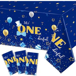 Tiamon 3 Pieces Boy 1st Birthday Party Tablecloth 54 x 108 Inch Plastic Rectangular Table Cover First Birthday Tablecloth Decorations for Boy Baby Shower Party Supplies(Royal Blue)