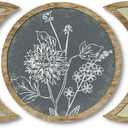 Putuo Decor Moon Phase Botanical Wall Art Set of 5, Crescent Wood Floral Panels for Bedroom Nursery Meditation Room