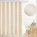 Small Stall Linen Farmhouse Shower Curtain with Tassel, Modern Boho French Country Chic Bathroom Shower Curtain Set with PEVA Liner, Cotton Hollow Fabric Shower Curtain 36x72 - Beige/Cream
