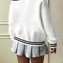 FASHGL Women Y2K Sweater Oversized Streetwear Sweaters Long Sleeve V Neck Pullover Jumper Knit Top Cute Number Graphic Top (White, M)