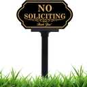 No Soliciting Sign for House with Stake - 50-mil Thick Aluminum - 5x10 Inch/37 Inch High - Adjustable Height - Outdoor Yard Sign for Home and Front Door (A1512)