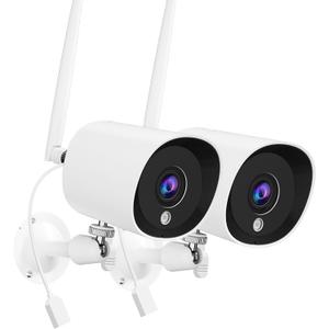 Security Camera Wireless Outdoor (2 Pack), 2K QHD Cameras for Home Security Indoor Camera(Plug-in), Motion Detection, IP66 Waterproof,24/7 Live Video Works w/Alexa and Google Assistant