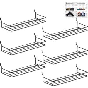 Blulu 6 Pack Small Pegboard Shelf Metal Pegboard Hooks, Metal Wall Organizer Shelf for Home Bedroom Garage, Black