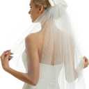 Bridal Bow Veil White 2 Tiers Veils Bachelorette Veil Tulle Hair Accessories Engagement Favors Bridesmaid Gifts (White)