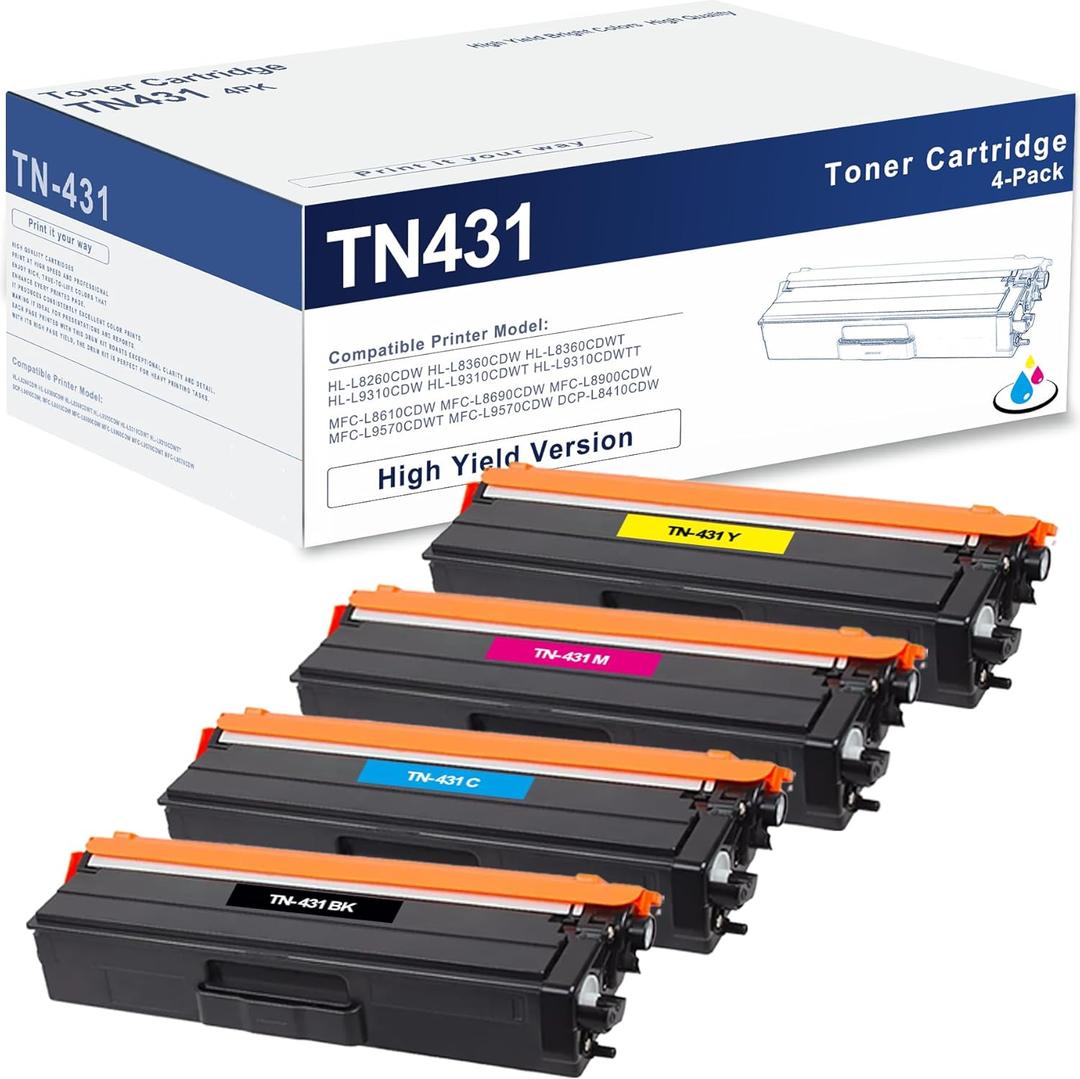 TN431 Toner Cartridge 5-Pack, Replacement for Brother TN431BK TN431C TN431M TN431Y TN431 TN-431 for HL-L8360CDW MFC-L8900CDW HL-L8260CDW MFC-L8610CDW HL-L8360CDWT Printer