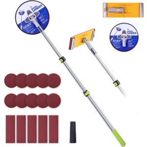 Telescopic Pole Sander,Drywall Pole Sander With 75in Adjustable Pole,2 Sander Heads,15 sanding Sheets (80,100,180,240,320 Grit),Suitable For Wall Painting, Cleaning And Polishing