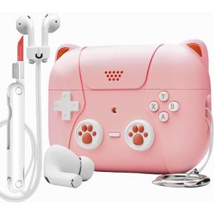 for Airpod 4 Case Cute with Magnetic Anti-Lost Straps & Cleaning Kit,Funny Shockproof Silicone Earphone Protective Cover Compatible with 4th Generation Airpods Case Girly Women Gifts (Light Pink)