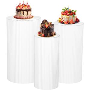 HAISIWLKJ 3PCS Round Pedestal Stands for Parties, Small White Metal Cylinder Plinths Dessert Table Cube Display Pillars for Birthday Wedding Bridal Party Decorations