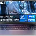 15.6" Laptop Computer Notebook, 2025 Traditional Laptop Computers with 16GB RAM 512GB SSD, Intel N150 Processor, Win 11 Pro, FHD 1080P, 180 Degree Angle, Lap top for Student Business Work