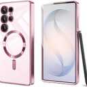 For Samsung Galaxy S26 Ultra Case Clear Magnetic with Full Camera Cover & Privacy Screen Protector, Luxurious Plating Bumper Women Girly Cute Phone Cases Cover for Galaxy S26 Ultra,Pink