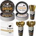 Graduation Party Supplies Congrats Grad Plates and Napkins Set Disposable Tableware Paper Plates Napkins Cup Knive Spoon Fork Straw for Class of 2026 Graduation Party Decorations Serve 100(Black Gold)