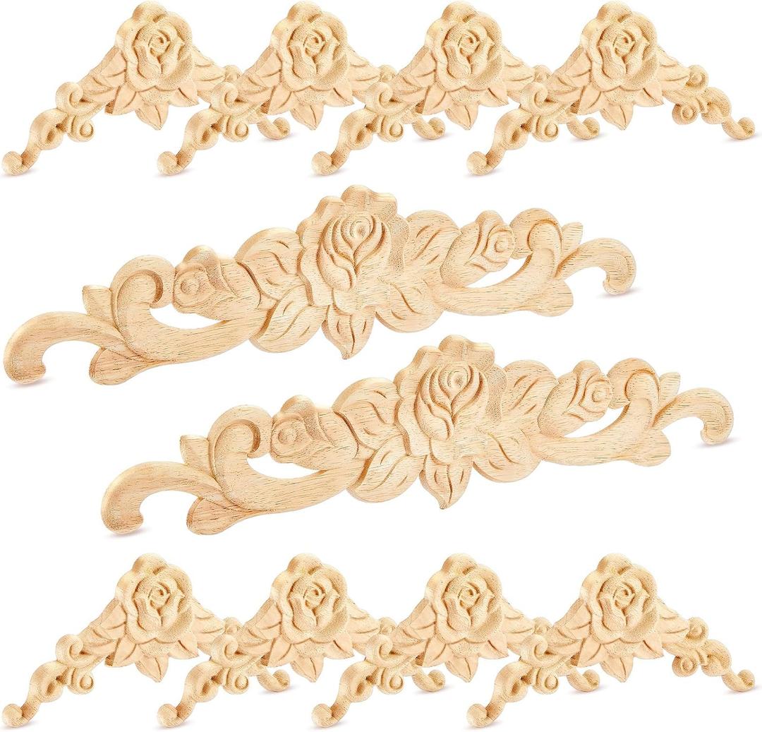 Yalikop 10 Pieces Wood Appliques Onlays Decorative DIY Wood Appliques and Onlays for Furniture Rose for Bed Door Wall Cabinet Wardrobe Furniture Decoration (Small Size, Flower)
