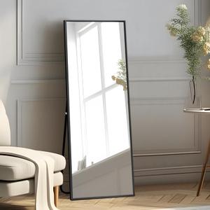 self Full Length Floor Mirror 55"x16" Large Rectangle Wall Mirror Hanging or Leaning Against Wall for Bedroom, Dressing and Wall-Mounted Thin Frame Mirror - Black, 55" x 16" (USAM004)