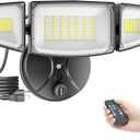 iMaihom 60W Dusk to Dawn Outdoor Lighting, 6000LM Plug in Flood Light Outdoor, 3 Heads Adjustable Security Lights with Remote Control, Photocell SensorIP65 Waterproof LED Fixture for Yard Garage (Black)