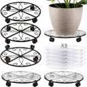 5 Packs 16 Plant Caddy with Wheels Metal Plant Stand on Wheels for Indoor and Outdoor Plants Rolling Plant Stand with Casters Heavy Duty Plant Dolly Roller Caddy, Black