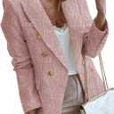 Happy Sailed Women's Tweed Blazers Casual Long Sleeve Double Breasted Open Front Blazer Jackets Work Suits (Medium)