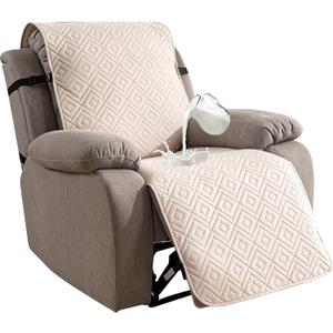 Genina Waterproof Oversized Recliner Chair Covers - 100% Protection, Non-Slip, Washable Recliner Slipcover for Larger Recliners, Kids & Pets Friendly28'' /Beige