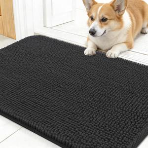 OLANLY Dog Door Mat for Muddy Paws 24x16, Absorbs Moisture and Dirt, Absorbent Non-Slip Washable Doormat, Quick Dry Chenille Mud Mat for Dogs, Entry Indoor Entryway Carpet for Inside Floor, Dark Grey