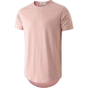KLIEGOU Mens 100 Cotton Hipster Hip Hop Longline Crewneck T-Shirt Pre - Shrunk S-4XL (Large, 66 Pink)