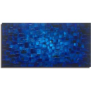 MyArton Large Abstract Dark Blue Square Wall Art Hand Painted Textured Oil Painting on Canvas Ready To Hang 60x30inch MyArton Large Abstract Dark Blue Square Wall Art Hand Painted Textured Oil Painting on Canvas Ready To Hang 60x30inch