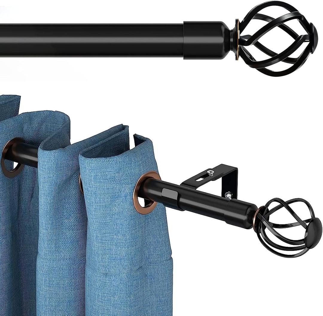Black Curtain Rods for Windows 28 to 48 inch, Adjustable Splicing Curtain Rods for Windows Treatment, 1" Diameter Heavy Duty Metal Drapery Rod Set, Ball Cage Finials, Matte Black