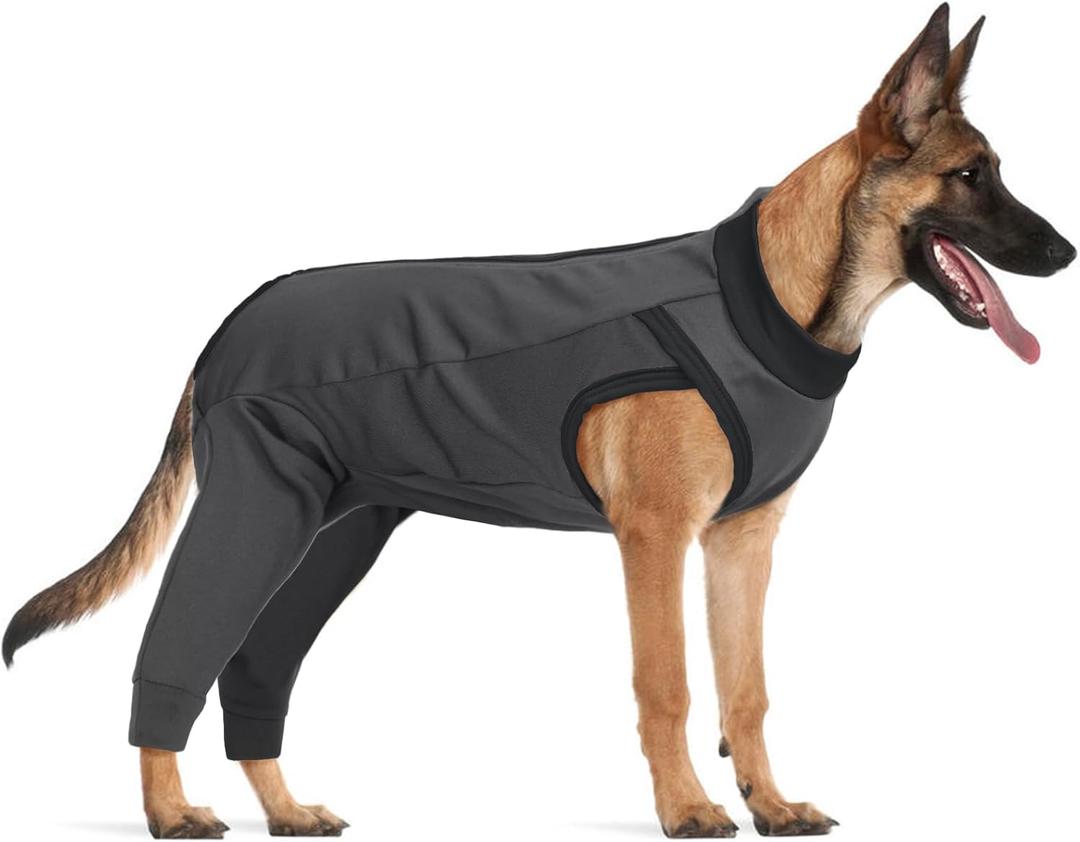 LelePet Dog Recovery Suit for Rear Legs to Stop Licking Hind Legs Abdomen Wounds, Dog Onesie for Surgery Female Male,Dog Pants to Prevent Licking for Small to Large Dogs, Cone Alternative (XS-3XL) (Gray)