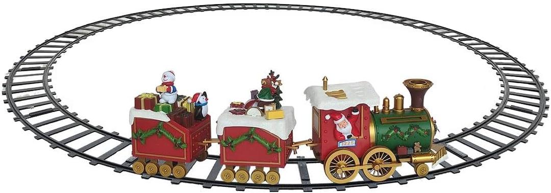 Lighted Musical and Animated Christmas Village Train,Battery-Operated Light Up Musical Santa Train Set, Xmas Decoration for Party Props Festival Decorations
