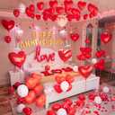Bonropin Red Valentine's Day Balloons Kit, Anniversary Decorations with Happy Anniversary Banner, Heart Balloons, Rose Petals & Glue