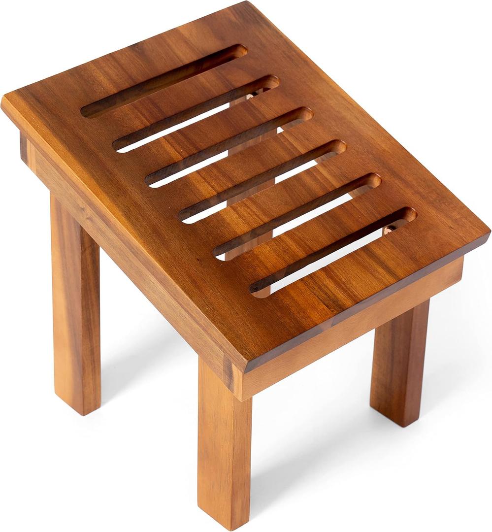 BLUEWEST Acacia Wood Shower Foot Stool - Rest, Shave, and Bench for Small Spaces (Modern, Natural)