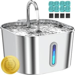 Cat Water Fountain Stainless Steel, 74oz/2.2L Pet Fountain | 4 Filters & 4 Sponges, Quiet Pump, Cat Drinking Fountain for Indoor Cats and Small Dogs
