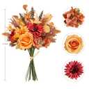 Artificial Fall Flowers Bouquet for Decoration, Fall Fake Silk Flower Arrangements Faux Autumn Flowers Fall Decorations for Home Indoor Office Wedding Bride Bouquets Tables Centerpieces Fall Decor