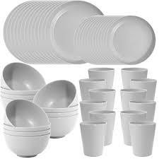 LIYH 48 Pcs Light Grey Plastic Wheat Straw Dinnerware Plates and Bowls Set,Camping Dish Set for 12, Dishwasher Safe Dinnerware Sets, Unbreakable Plates,Camping Dish Sets