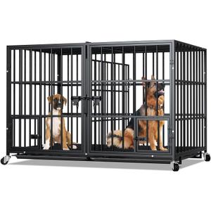 48/42/54 inch Dog Crate Cage Kennel with Divider for 2 Dogs, Indestructible Dog Crate, Sturdy Design,Double Door and Removable Tray Medium/Large Dog Cage