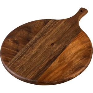 SOFE Walnut Wood Pizza Serving Board, 12" Round Thick Cutting Board with Handle, Decorative Wooden Chopping Boards for Kitchen, Cheese/Charcuterie Board for Bread, Vegetables, Fruit, Meat (Brown-15.7" x 11.8" x 0.8")