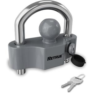 RETRUE Heavy-Duty Universal Coupler Lock Trailer Locks Ball Hitch Trailer Hitch Lock Adjustable Security Steel Fits 1-7/8 Inch, 2 Inch, 2-5/16 Inch Couplers Grey & Silver