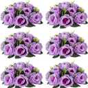 NUPTIO Artificial Flower Centrepieces for Tables - 6 Pcs Lilac Fake Flowers Roses Balls 9.5in Diameter - Silk Faux Rose Arrangement for Wedding Party Centerpiece Table Decor