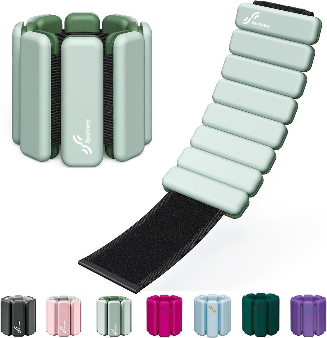 Sportneer Wrist & Ankle Weights for Women Men - 1 Pair (1 lb/2 lb Each) | Adjustable Weighted Bracelet Silicone Bangles for Yoga, Dance, Pilates, Cardio, Aerobics, Gym, Pool Exercises and Jogging (Cool Matcha)