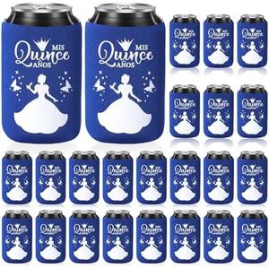 Singhoow 50 Pcs Quinceanera Party Favors for Guests 15th Birthday Beer Can Coolers Sleeves Quinceanera Party Can Sleeves Quinceanera decorations Can Coolers for Sweet 15 Birthday Party Favor (Blue)