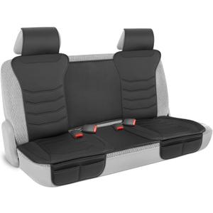 Motor Trend LuxeFit Black Faux Leather Rear Bench – Premium Automotive Back Seat Cover for Cars, Padded Cushion with Pockets, Adjustable Interior Car Seat Protector
