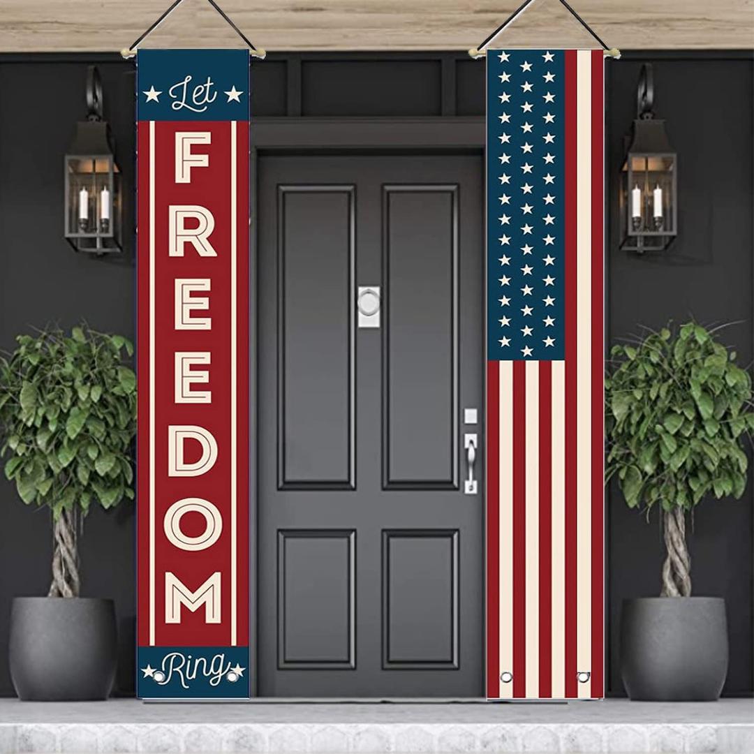 4th of July Decorations Outdoor Patriotic Memorial Day Decor, Independence Veterans Labor Day Hanging American Flag and Banner Wreath, Stars and Stripes Porch Sign Party Supplies - Red White Blue 2025 4th of July Decorations Outdoor Patriotic Memorial Day Decor, Independence Veterans Labor Day Hanging American Flag and Banner Wreath, Stars and Stripes Porch Sign Party Supplies - Red White Blue 2025