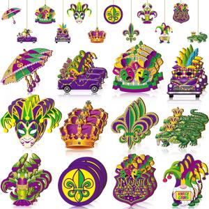 36 PCS Mardi Gras Ornaments Masquerade Mask Sign Mardi Gras Party Decorations Christmas Tree Decorations Hanging Wooden Ornaments or Prom Carnival Masks Celebration Parade Costume Party Favor