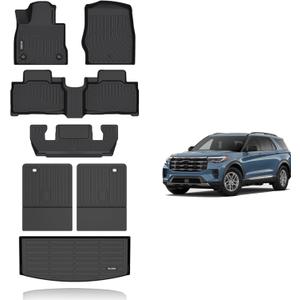 KELCSEECS Floor Mats & Cargo Liner with Seatback Mats for 2020-2026 Ford Explorer 6 Seats(2nd Row Captain Seats),All Weather Protection TPE Floor Liners Full Set Explorer Accessories Black