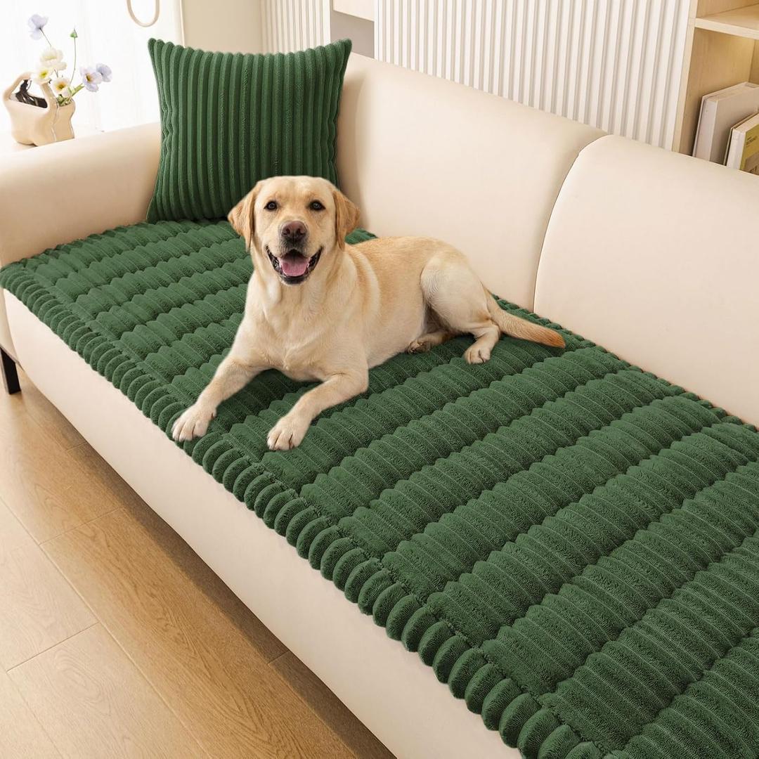Smiry Couch Cover for Dogs Washable, Non Slip Fuzzy Pet Couch Covers for 3 Cushion Sofa Pet Friendly, Thick Soft Sofa Slipcovers Cushion Protector (Dark Green, 27.6" x 59")