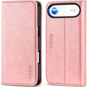 TUCCH Case Wallet for iPhone Air (6.5") 2025, RFID Blocking 3 Card Holders | Kickstand | PU Leather | Protective Flip Folio Cover | TPU Shockproof Interior Shell | Pink