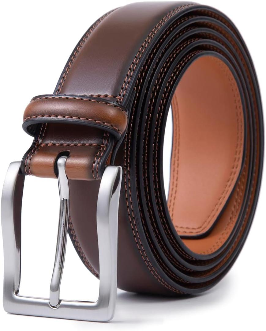 Fabio Valenti Genuine Leather Dress Belts For Men - Mens Belt For Suits, Jeans, Uniform With Single Prong Buckle 1030 Brown, 46（waist 44-45）