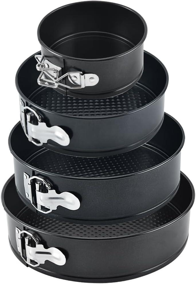 4 Pack Springform Pan Tins Set 4, 7, 9,10 Inch Baking Mold Round Leakproof Nonstick Removable Bottom Bakeware for Cake Cheesecakes Pie Pizza and Quiches